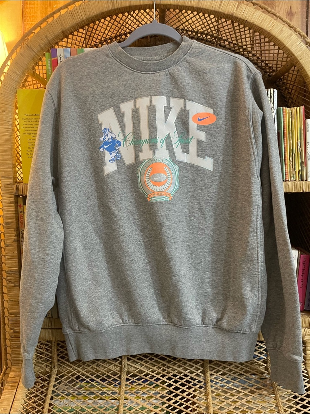 Nike Grey Crewneck Sweatshirt with Multicolor Logo Graphics